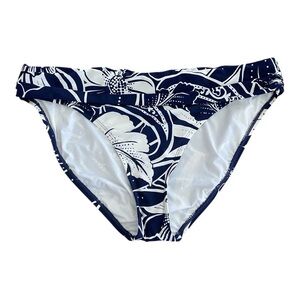 * SALE 🆕 La Blanca Navy & White Floral Shirred Sides Hipster Band Bottoms Sz 16